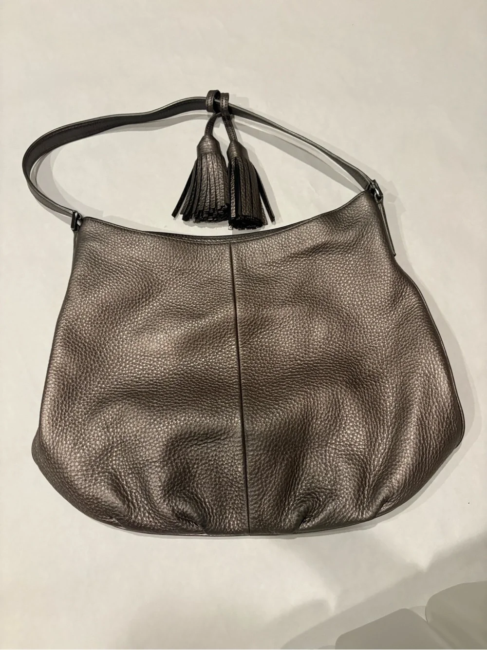 Tory Burch Pewter Leather Hobo with Tassel Detail